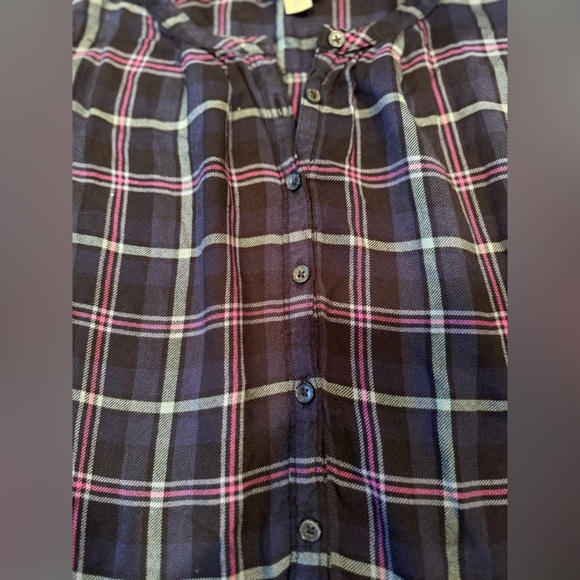 Lucky Brand Purple Plaid VNeck Shirt w flounce rear hem SZ XL - Picture 13 of 14